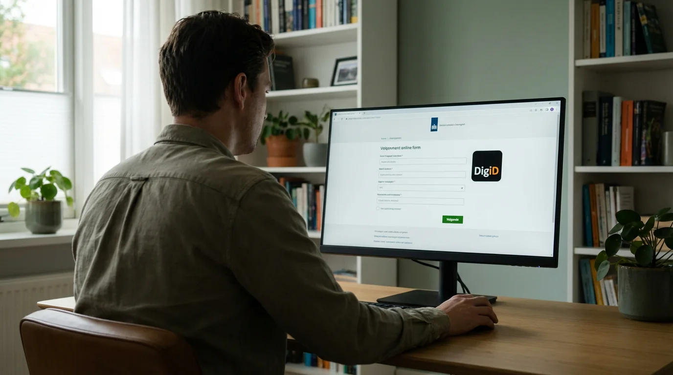 Persoon achter een computer die het Cruks-registratieformulier invult via DigiD