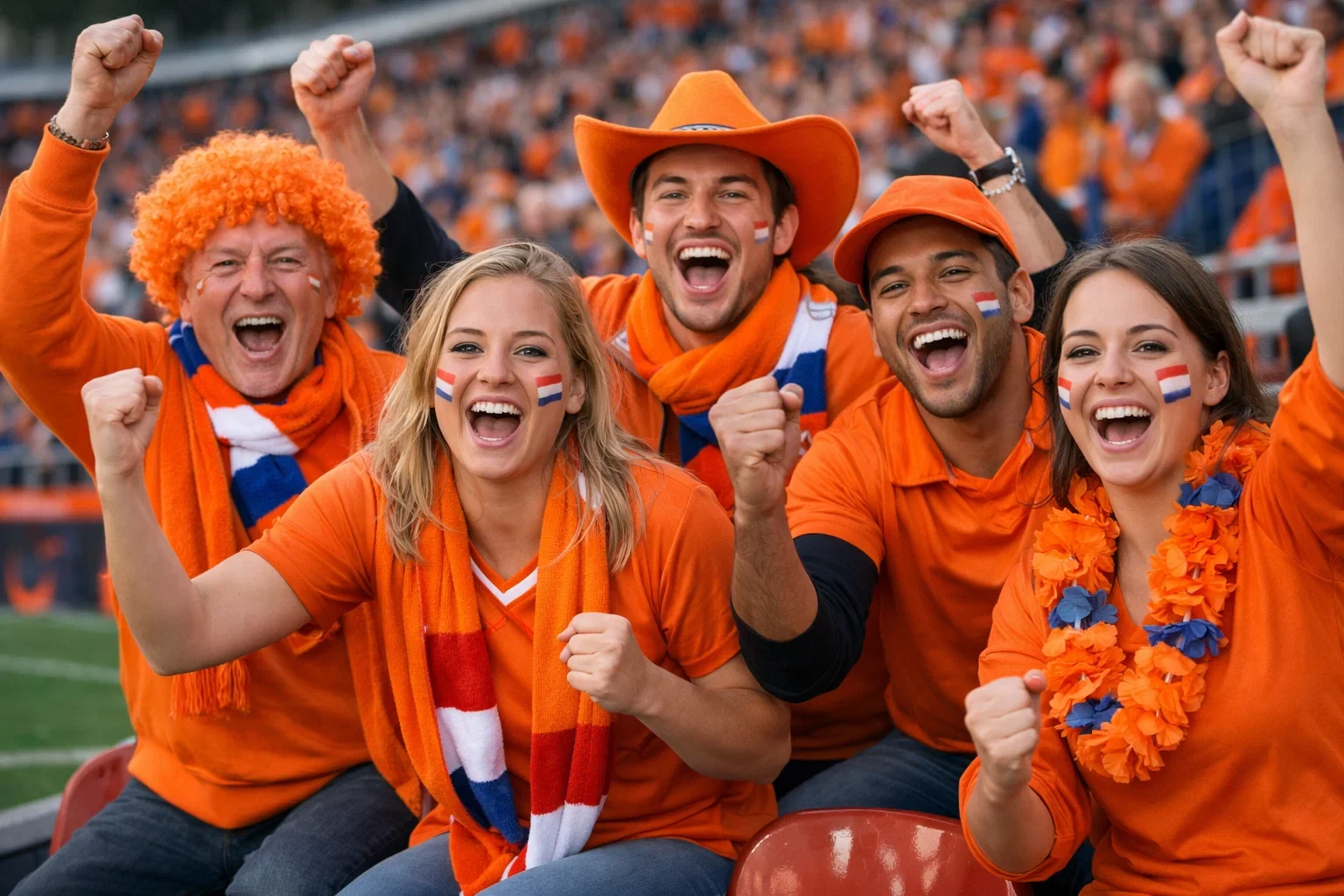 Nederlandse Oranje supporters juichen in een stadion