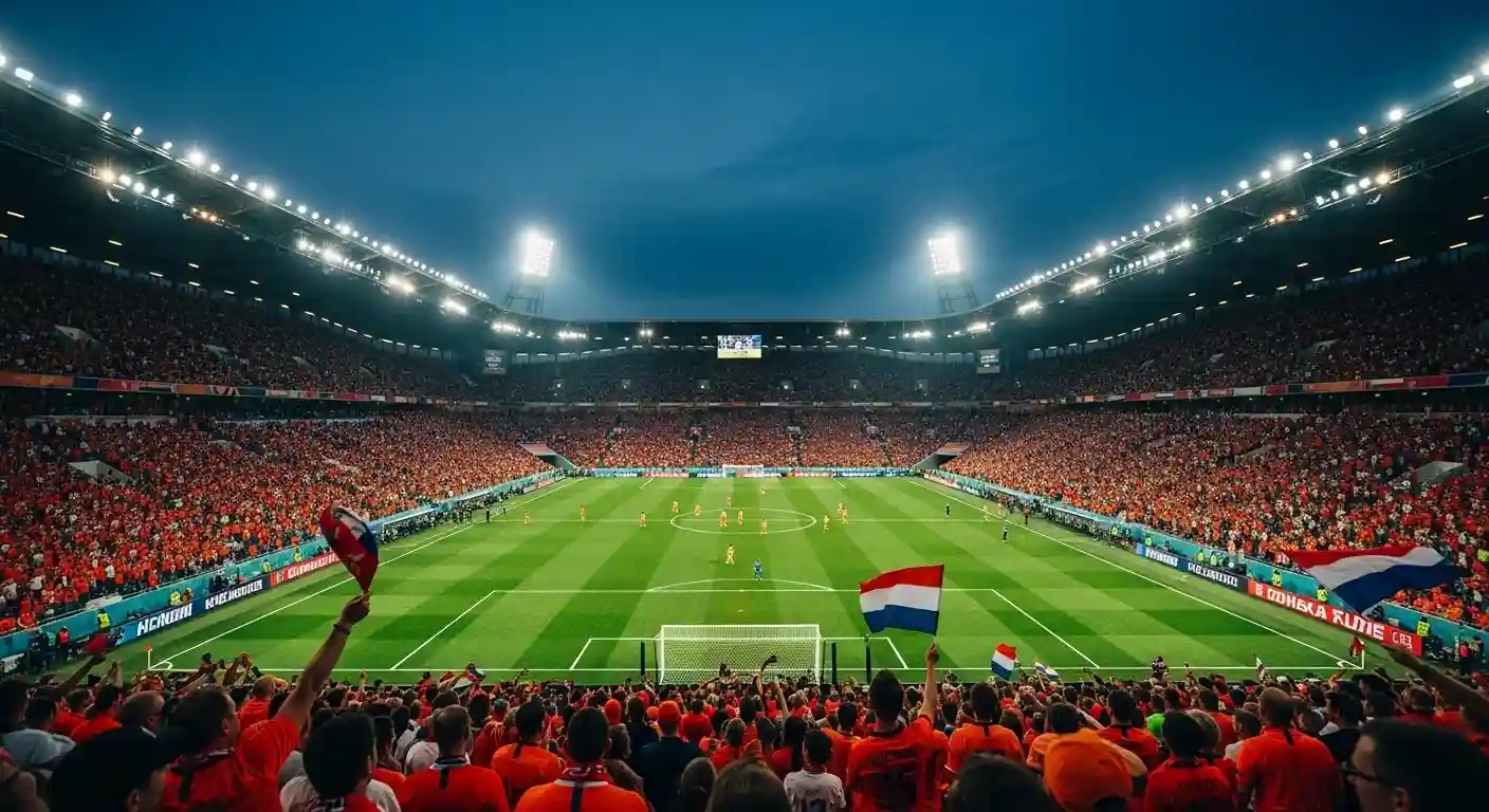 Voetbalstadion gevuld met supporters tijdens een EK-wedstrijd