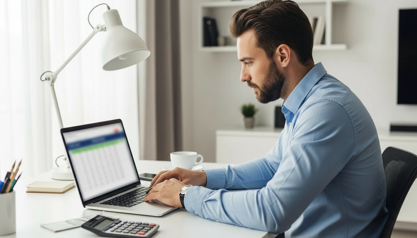 Man vergelijkt voetbal weddenschappen op laptop scherm