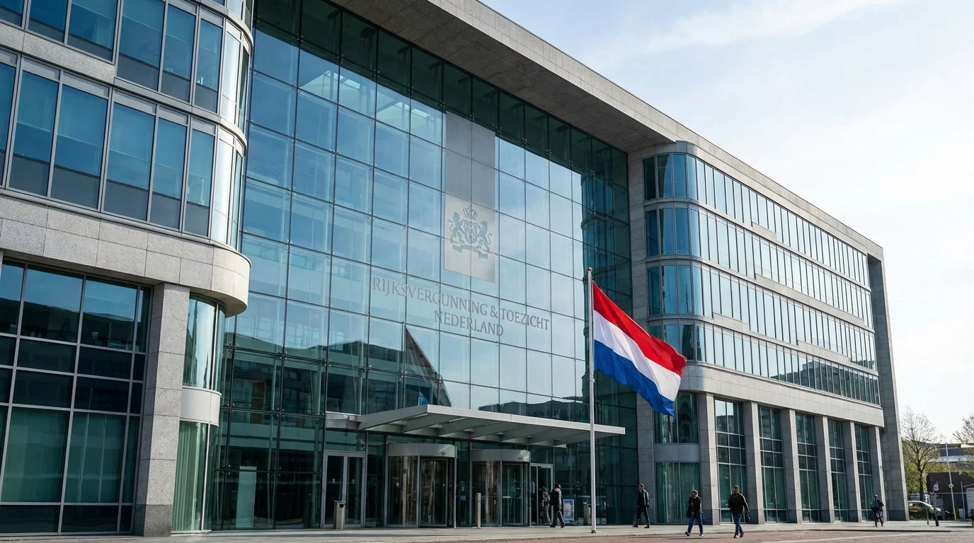 Officieel kantoorgebouw van de Kansspelautoriteit met het KSA-logo op de gevel