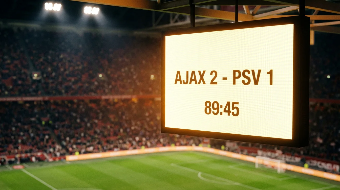 Scorebord in een voetbalstadion tijdens een EK-wedstrijd met oplopende doelpuntenteller